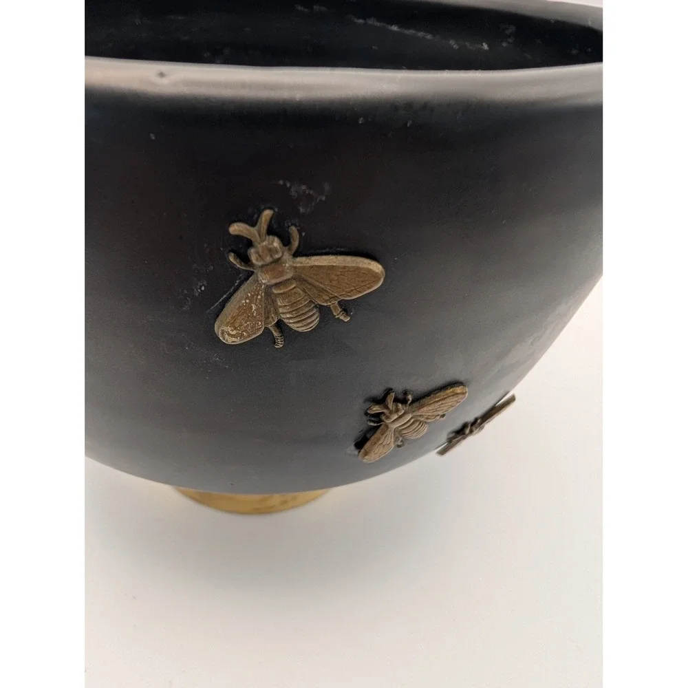 Vintage Italian Matte Black Ceramic Bee‎ Bowl  Limited Edition 95/300 Signed